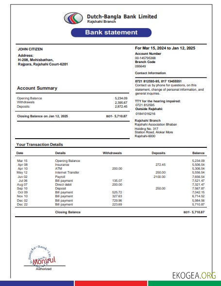 Allemagne Relevé bancaire néerlandais 3 – 6 mois Exemple Word et PDF